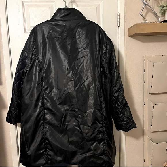 Black Quilted Lightweight Puffer Mid Length Funnel Neck Coat Jacket  Sz 2X - Picture 3 of 10